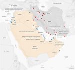 İran-ABD-İsrail Savaşı'na ait hedefleri gösteren Ortadoğu haritası.